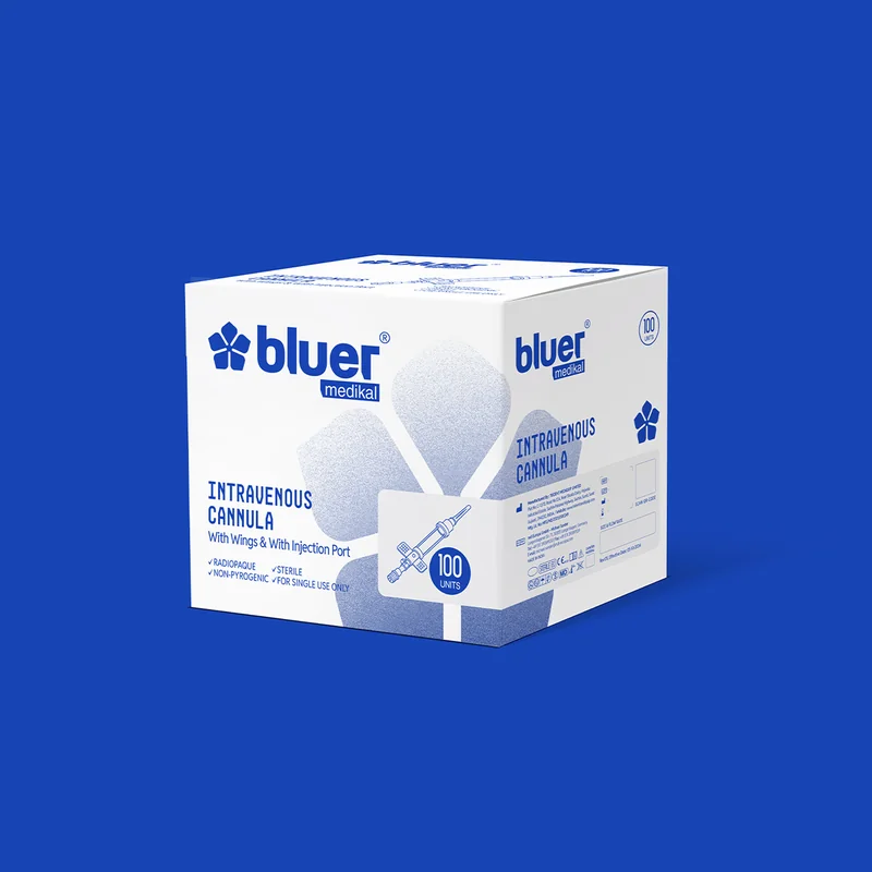 Bluer İntravenöz Kanül - kanatlı ve enjeksiyon portlu IV kateter